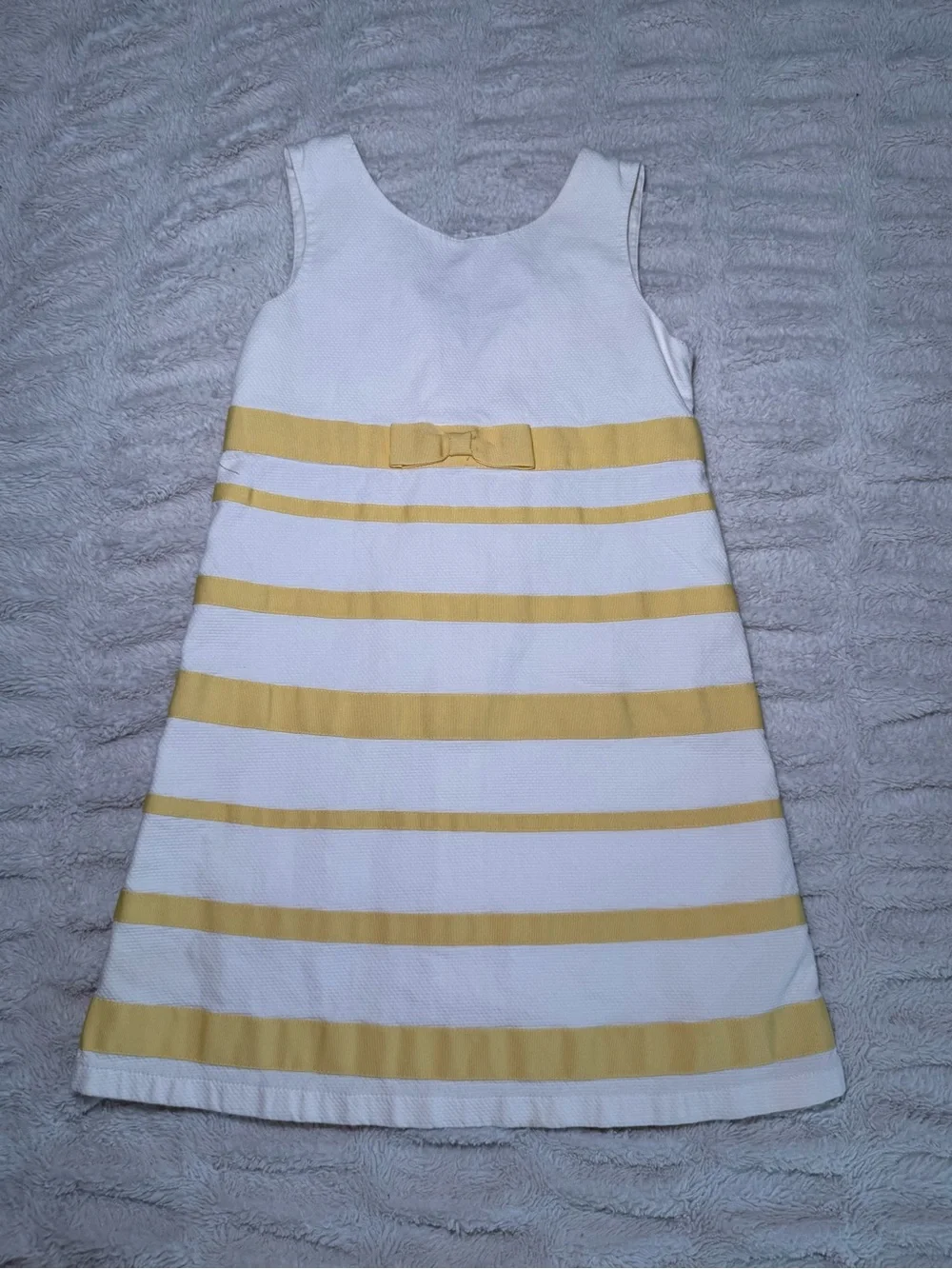 Gymboree Girls White Yellow Striped Bow Dress Size 4